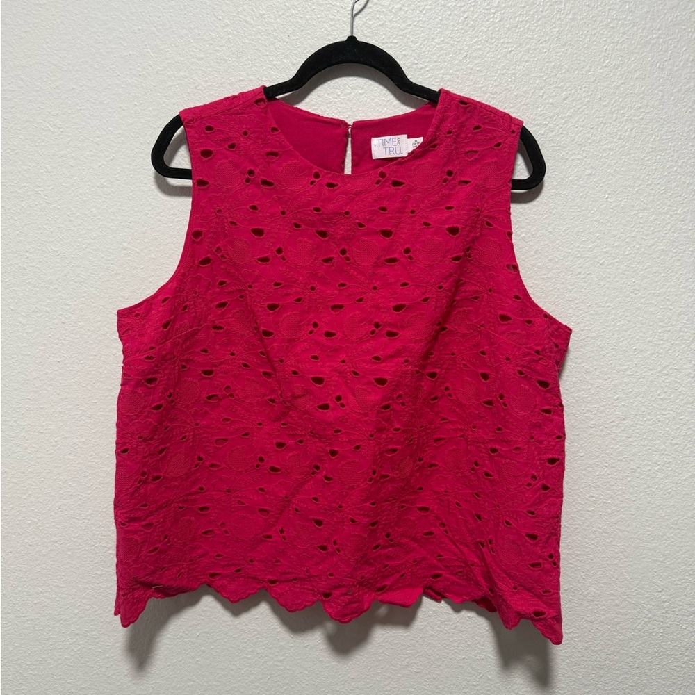 Time and Tru Fuchsia Sleeveless Eyelet Tank Top Size X Large